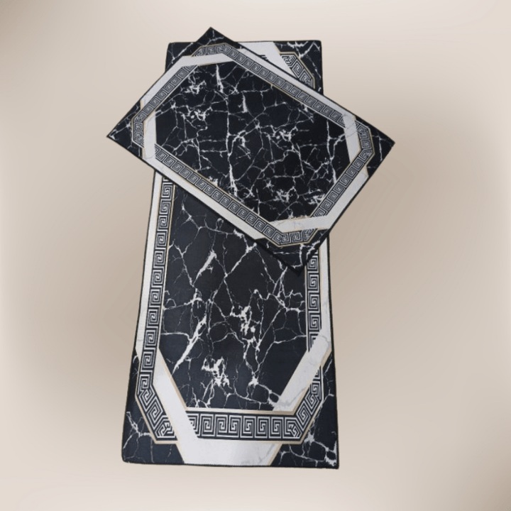 Luxury Black Marble Pattern Anti-Slip Floor Mat Set - Elegant