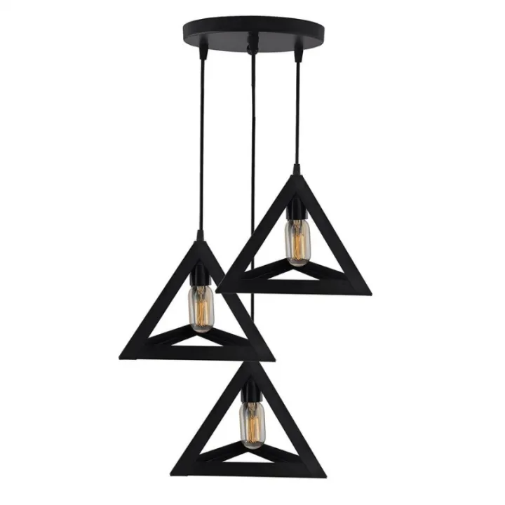 Modern Triangle Ceiling Lamp, E27 – Single & 3-Light Cluster (Black/Gold)