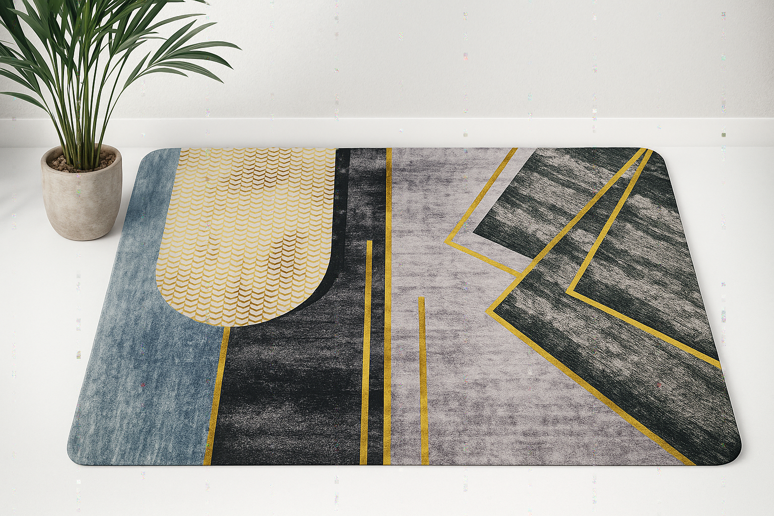 Napa Anti-Slip Mat - Soft Absorbent Geometric Rug Gold Accents Modern