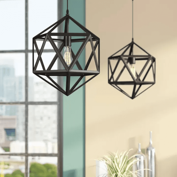 Modern Hexagon Ceiling Lamp, E27 – Large & Small Variants (Matte Black/Gold)