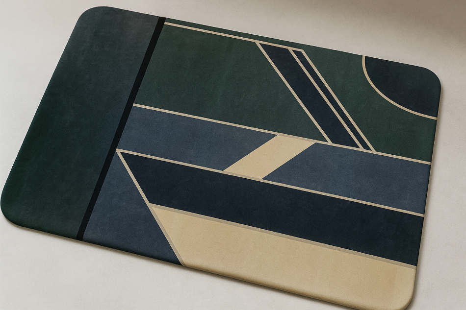 Napa Anti-Slip Mat - Premium Geometric Design Rug Deep Green & Beige