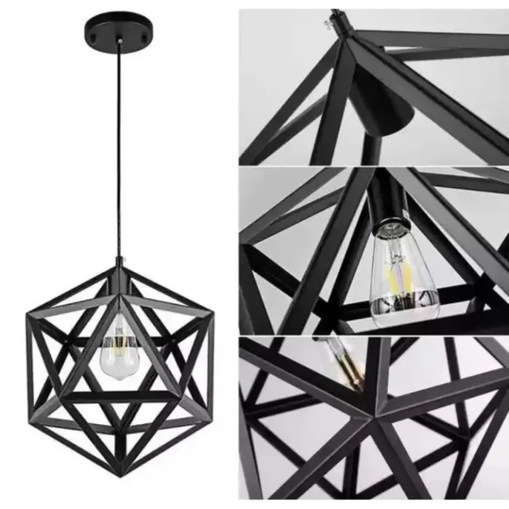 Modern Hexagon Ceiling Lamp, E27 – Large & Small Variants (Matte Black/Gold)