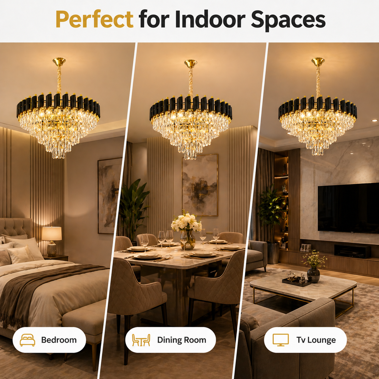 600MM Luxury Crystal Chandelier with Metal Body | Elegant Home Lighting