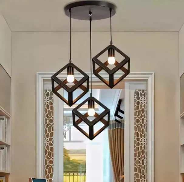Modern Square Cube Ceiling Lamp (Black and  Golden )