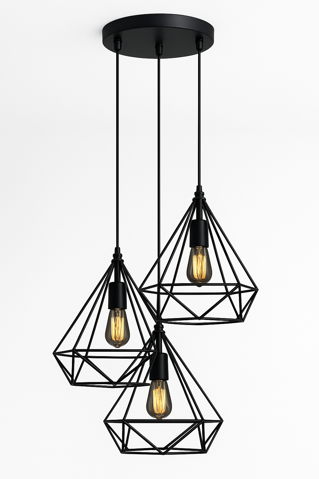 Modern Diamond Ceiling Lamp, E27 – Single & 3-Light Cluster (Matte Black)