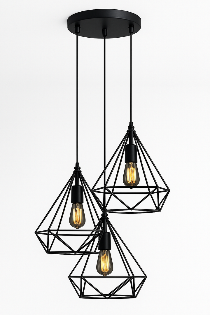Modern Diamond Ceiling Lamp, E27 – 3 in 1 -Light Cluster (Matte Black)