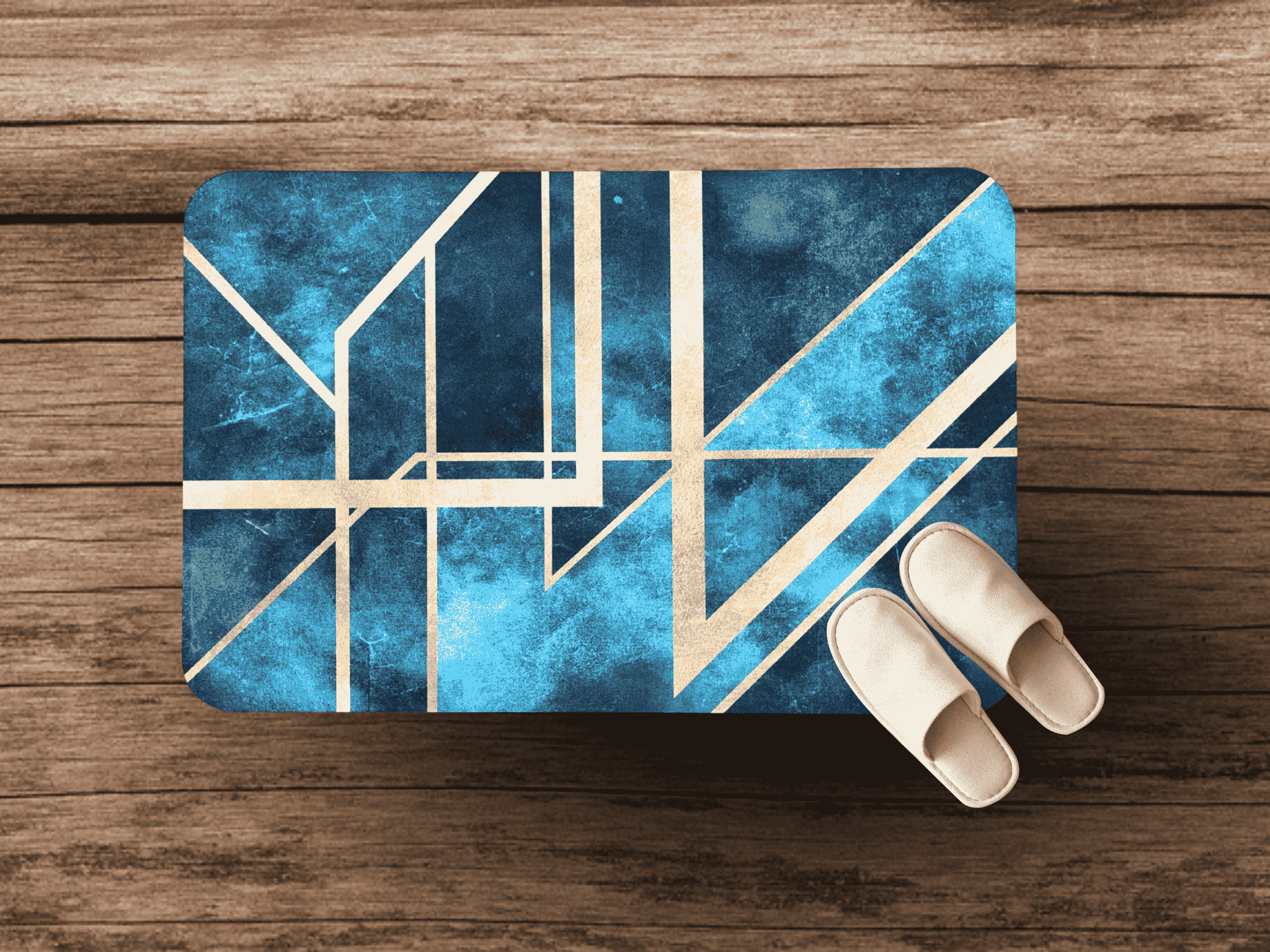 Non-Slip Super-Absorbent Mat(Royal Blue Geometric Luxe Mat)