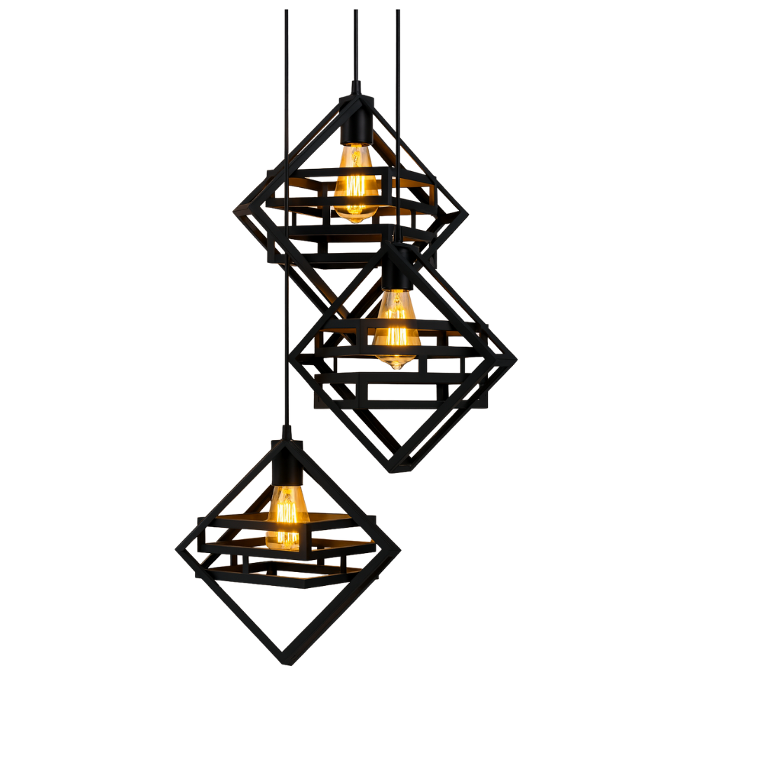 Modern Double Box Ceiling Lamp, E27 – Single & 3-Light Cluster (Black/Gold)