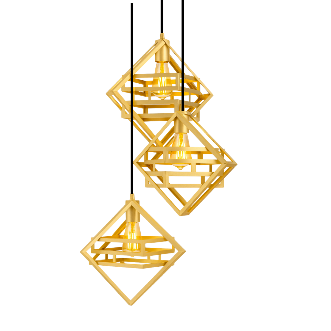 Modern Double Box Ceiling Lamp, E27 – Single & 3-Light Cluster (Black/Gold)