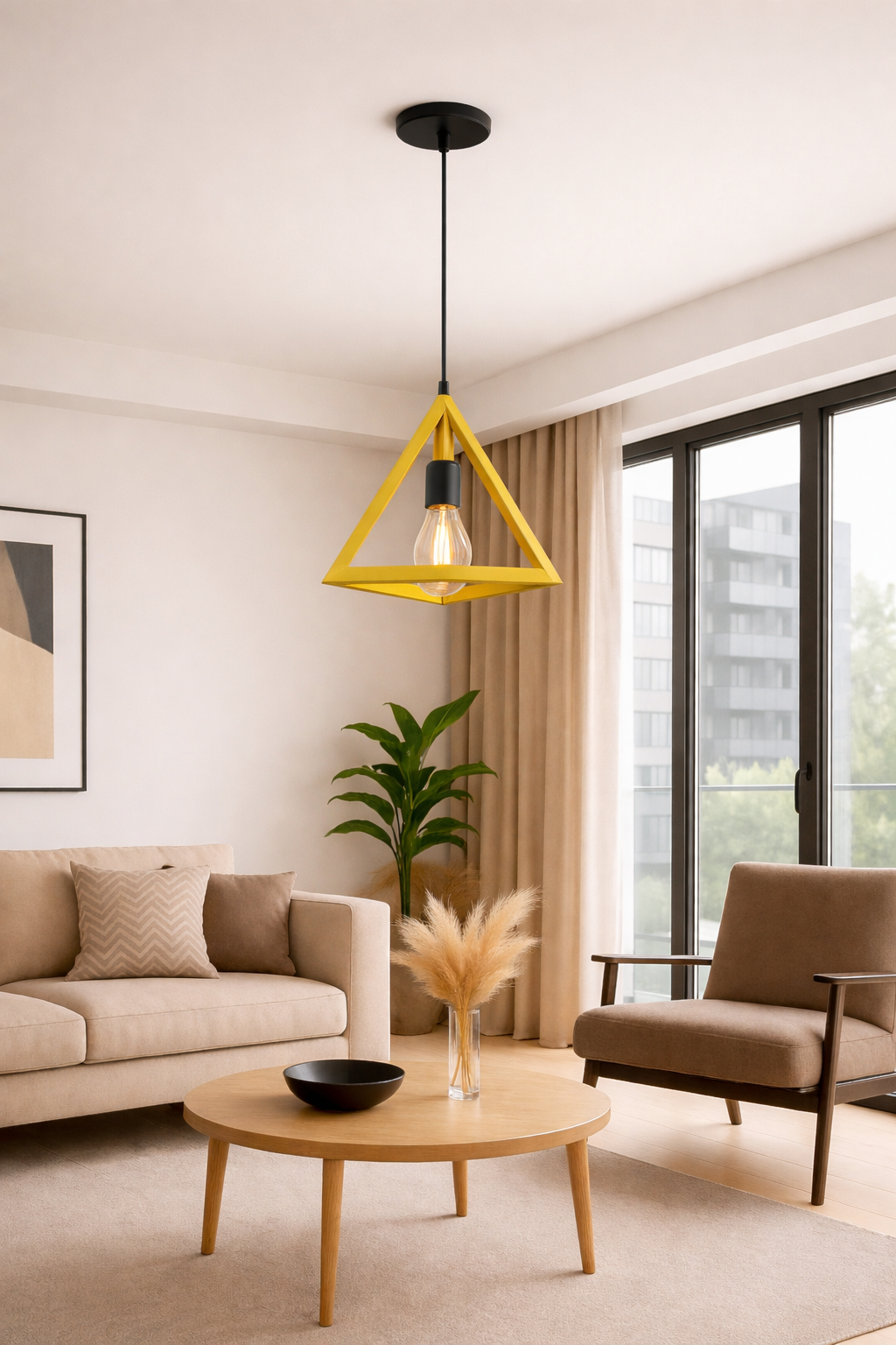 Modern Triangle Ceiling Lamp, E27 – Single -Light Cluster (Black/Gold)
