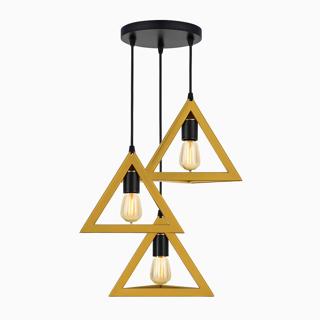 Modern Triangle Ceiling Lamp, E27 – Single & 3-Light Cluster (Black/Gold)