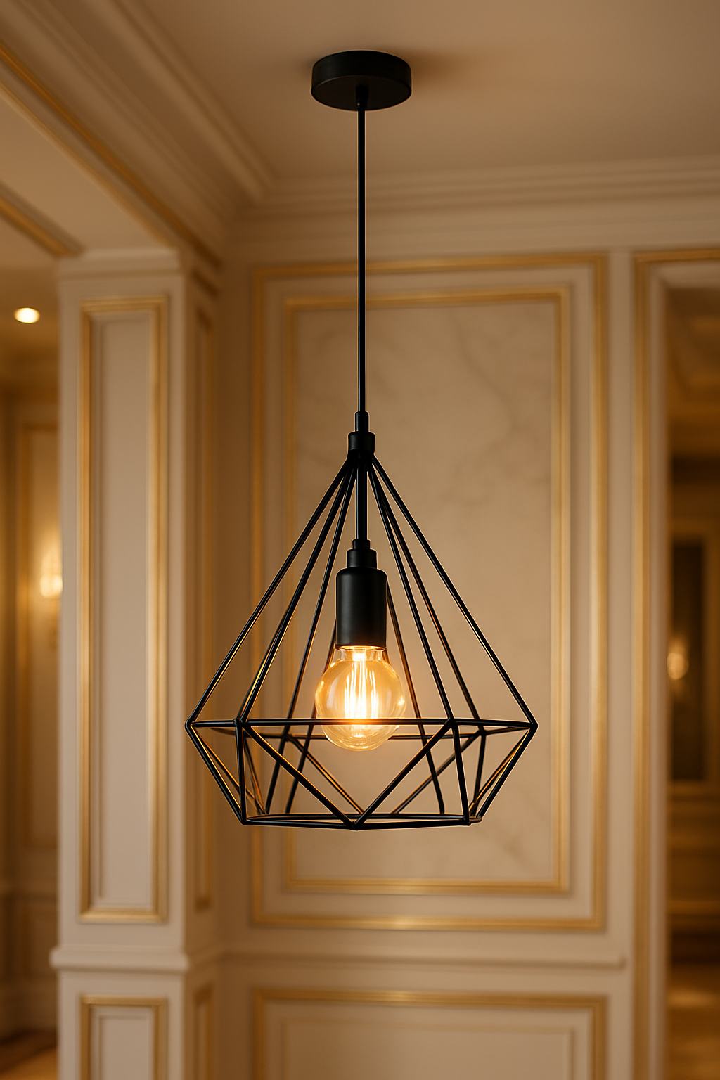 Modern Diamond Ceiling Lamp, E27 – Single -Light Cluster (Matte Black)
