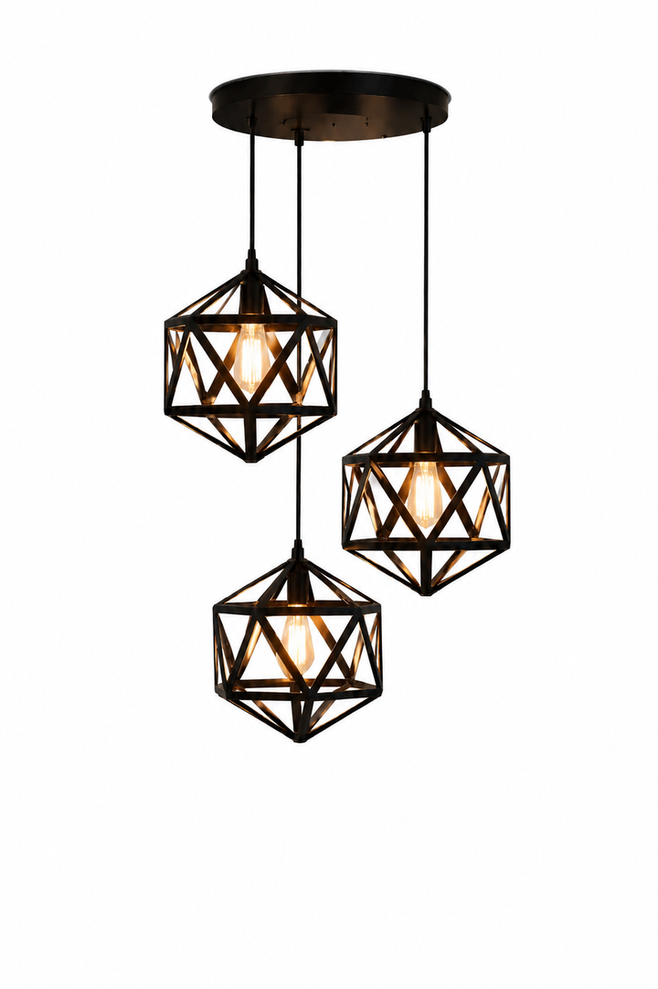 Modern Hexagon Ceiling Lamp, E27 – 3 in 1  (Matte Black)