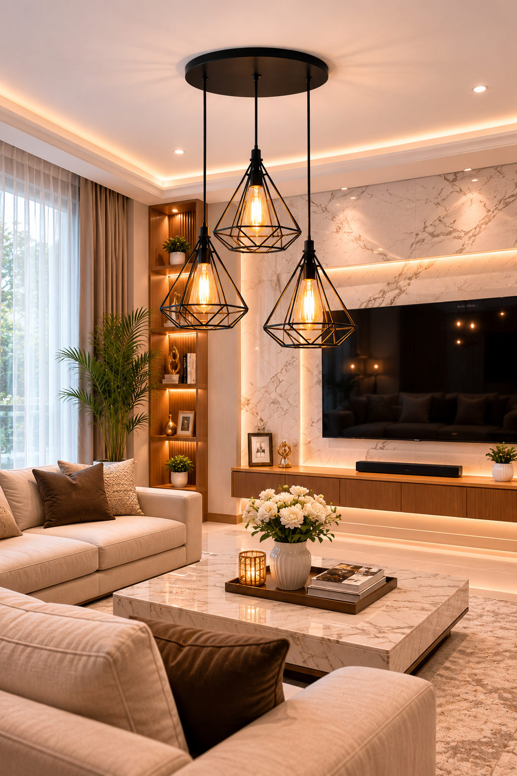 Modern Diamond Ceiling Lamp, E27 – 3 in 1 -Light Cluster (Matte Black)