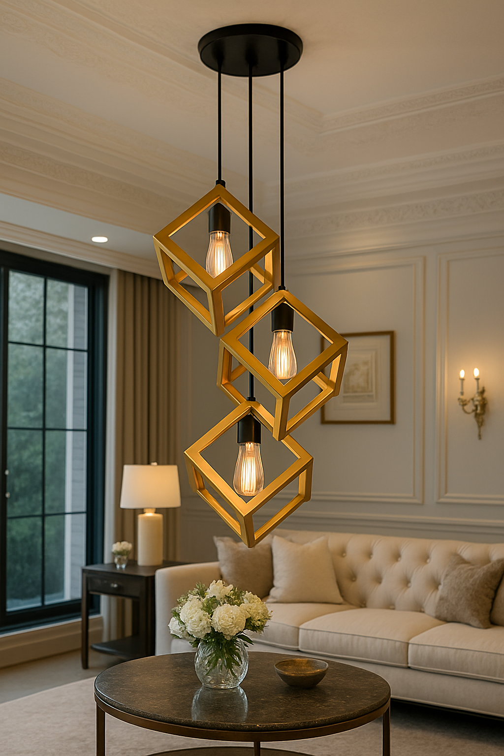 Modern Square Cube Ceiling Lamp (Black and  Golden )