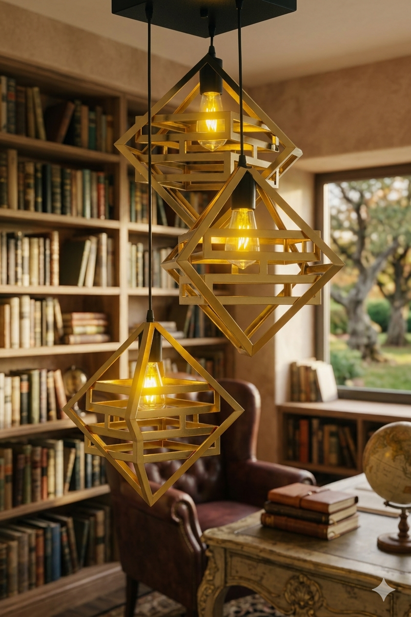 Modern Double Box Ceiling Lamp, E27 – Single & 3-Light Cluster (Black/Gold) (Copy)