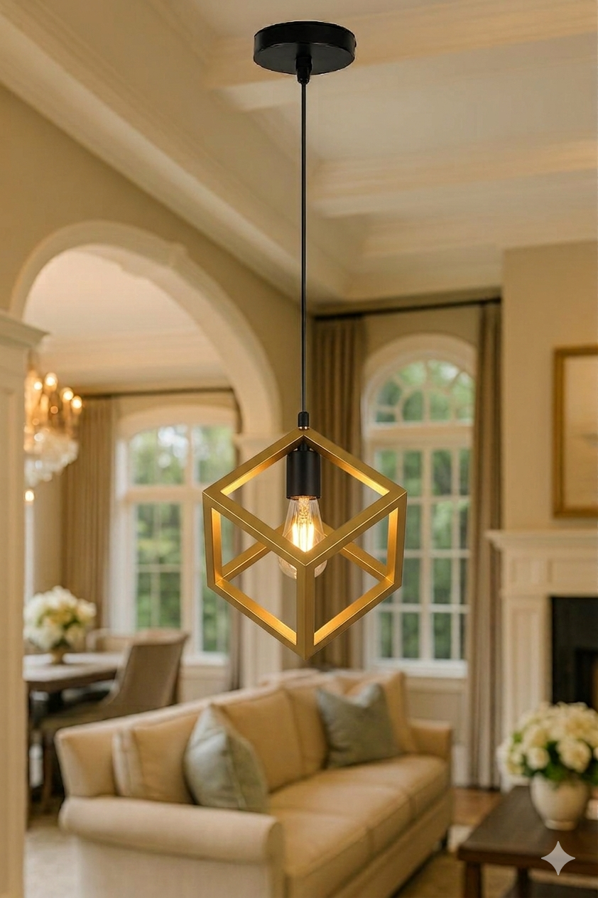 Modern Square Cube Ceiling Lamp (Black and  Golden ) (Copy)