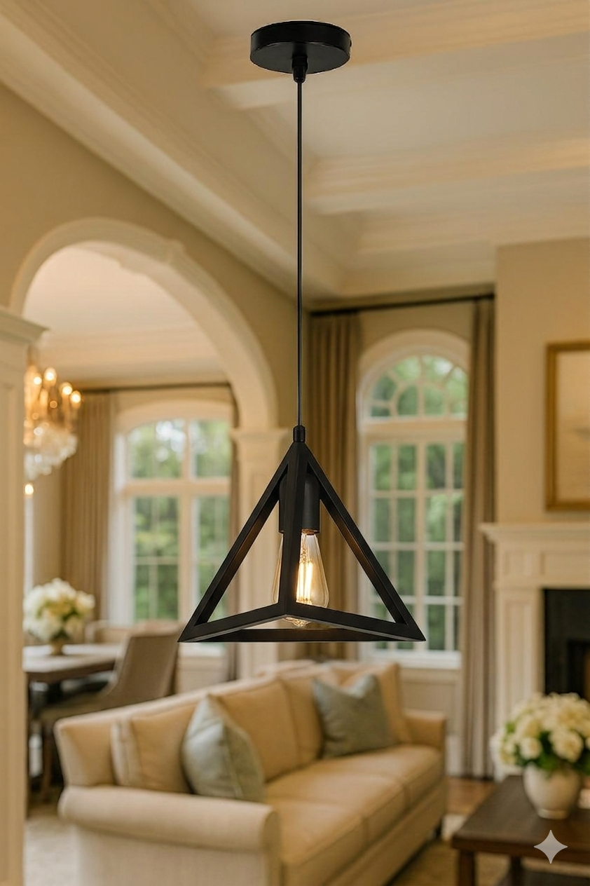 Modern Triangle Ceiling Lamp, E27 – Single -Light Cluster (Black/Gold)