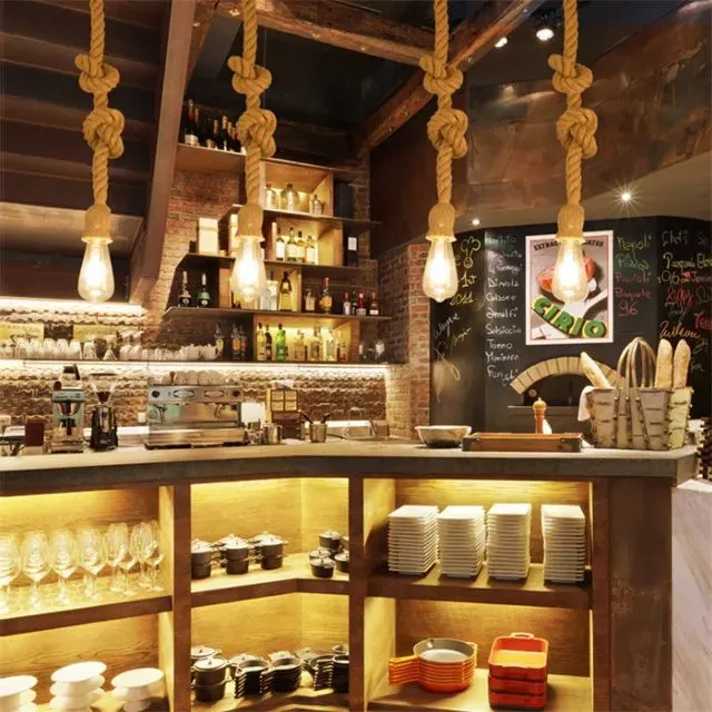 Rope Hanging Light | E27 Vintage Pendant Ceiling Lamp | Retro Hanging