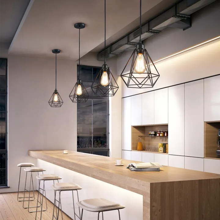 Modern Diamond Ceiling Lamp, E27 – Single & 3-Light Cluster (Matte Black)