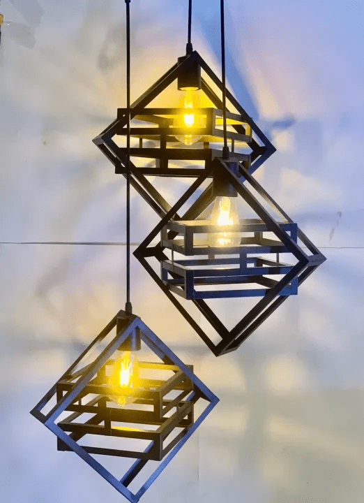 Modern Double Box Ceiling Lamp, E27 – Single & 3-Light Cluster (Black/Gold)