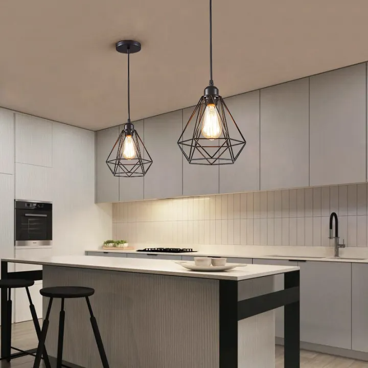 Modern Diamond Ceiling Lamp, E27 – Single & 3-Light Cluster (Matte Black)