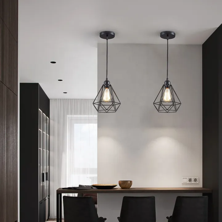 Modern Diamond Ceiling Lamp, E27 – Single & 3-Light Cluster (Matte Black)