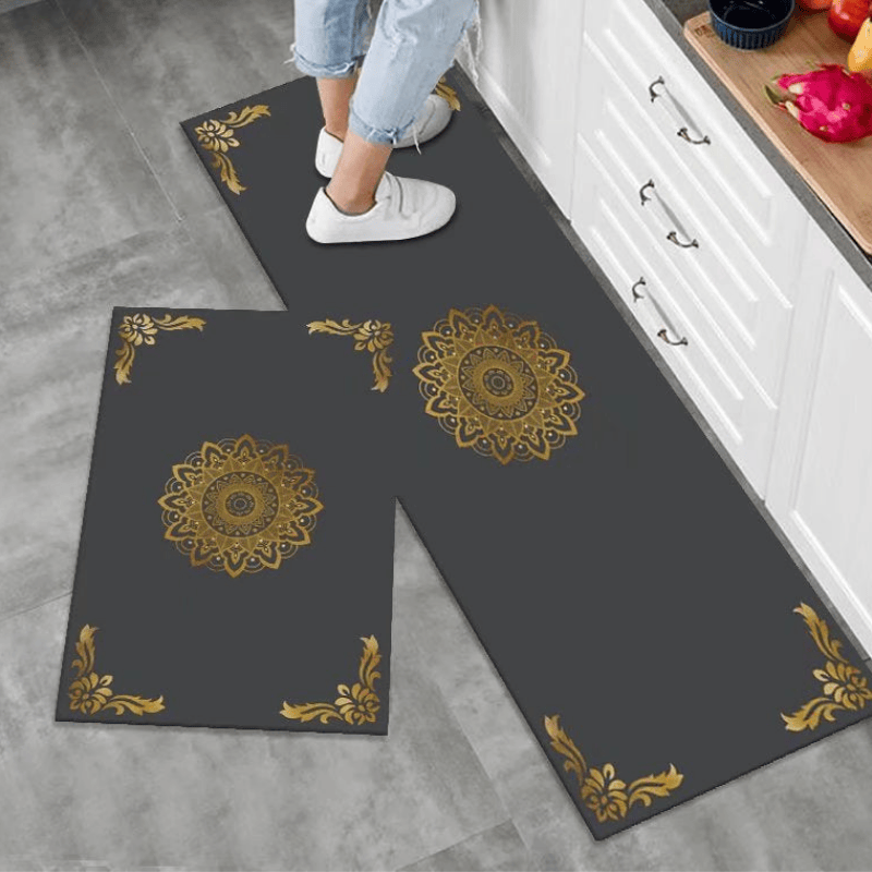 Premium Nappa Leather 2-Piece Mat Set – Black with Gold Mandala Design