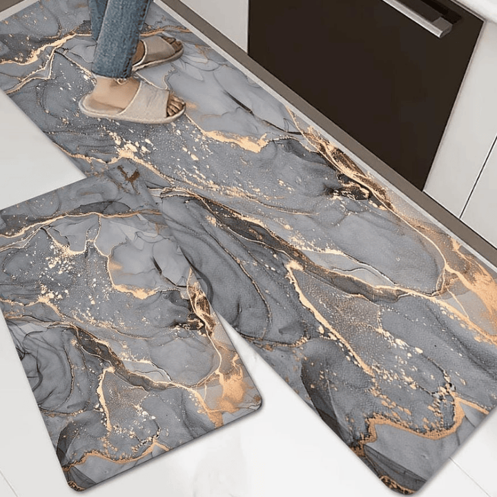 Premium Nappa Leather 2-Piece Mat Set – Grey Marble Design