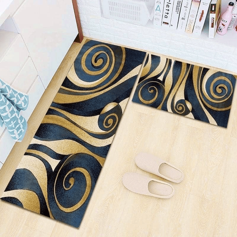 Modern Gold & Black Swirl Pattern Anti-Slip Floor Runner - Elegant