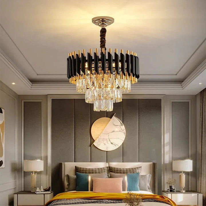 Luxury Black & Gold Crystal Chandelier 400MM | Modern Ceiling Light for Home Décor