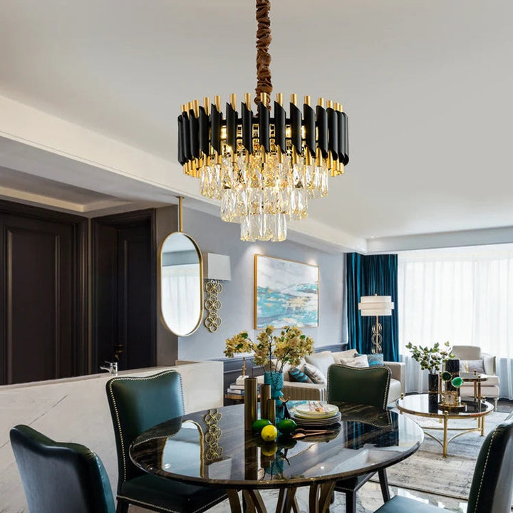 Luxury Black & Gold Crystal Chandelier 400MM | Modern Ceiling Light for Home Décor