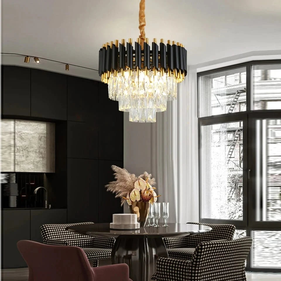 Luxury Black & Gold Crystal Chandelier 400MM | Modern Ceiling Light for Home Décor