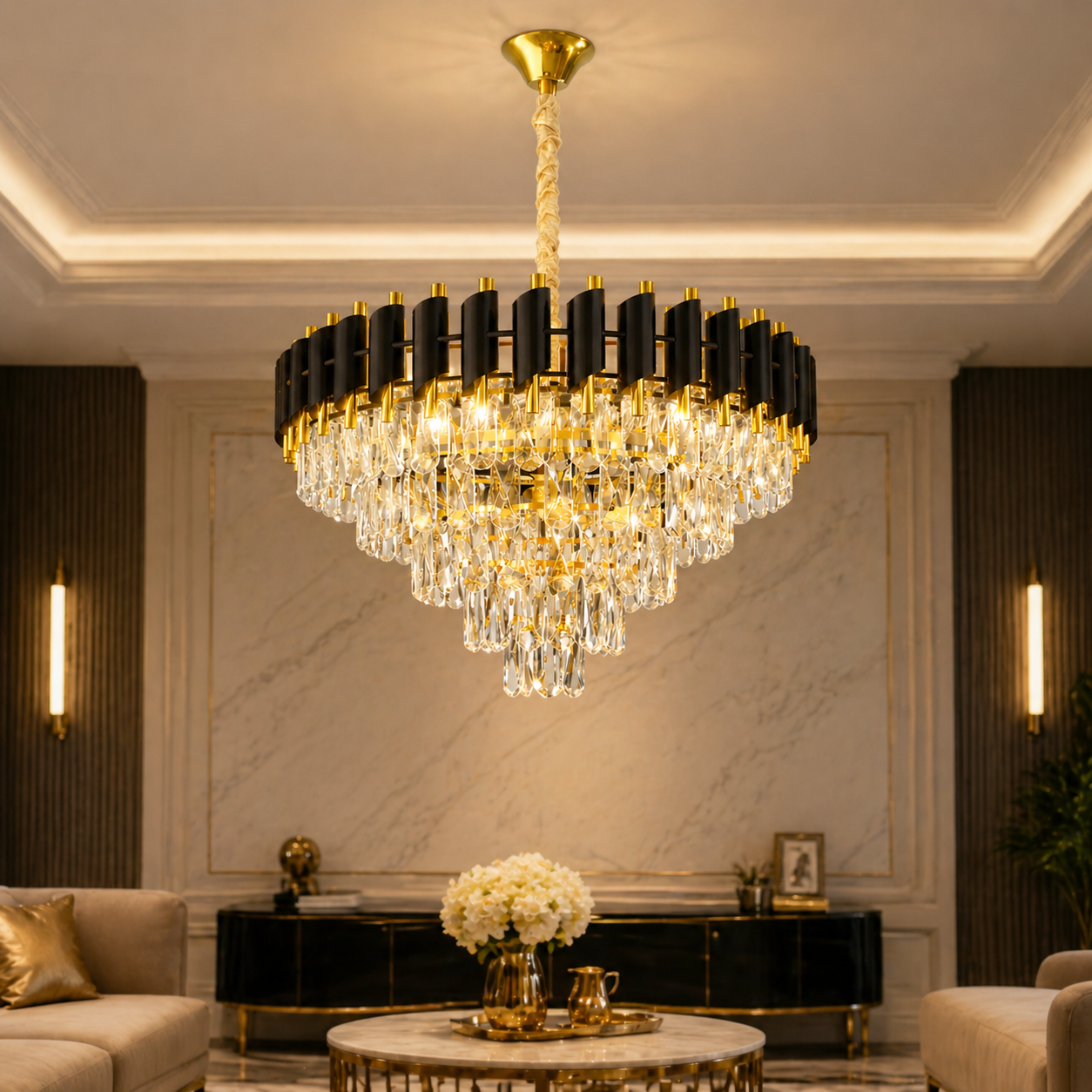 600MM Luxury Crystal Chandelier with Metal Body | Elegant Home Lighting