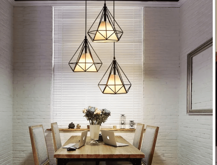 Modern Diamond Ceiling Lamp, E27 – Single & 3-Light Cluster (Matte Black)