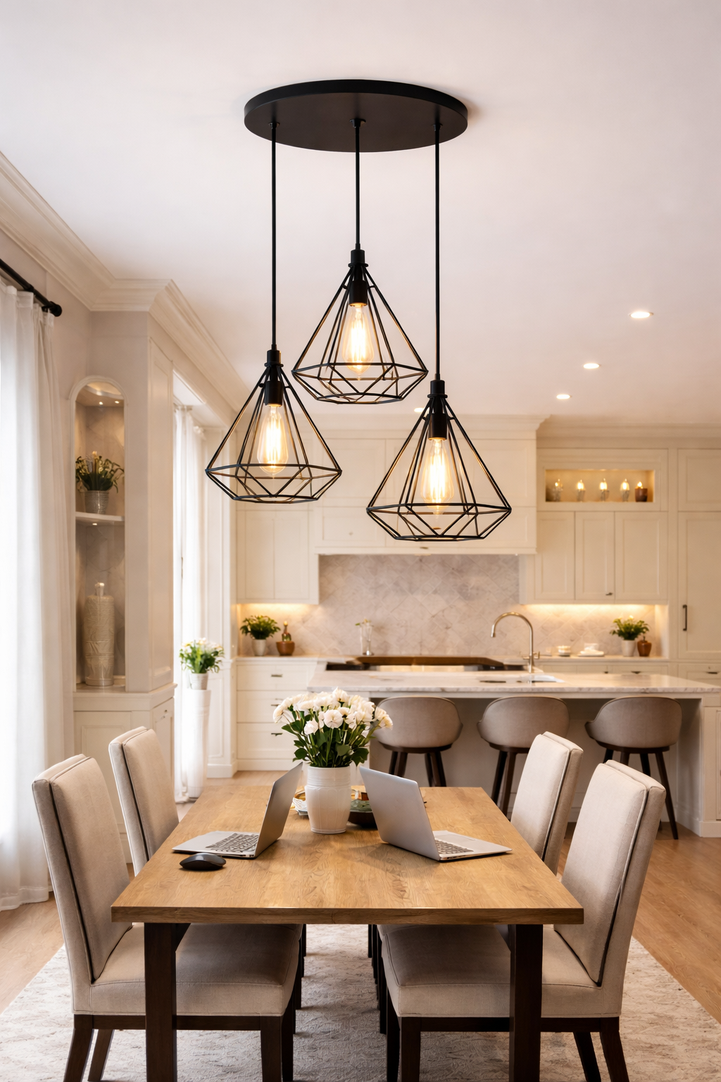 Modern Diamond Ceiling Lamp, E27 – 3 in 1 -Light Cluster (Matte Black)