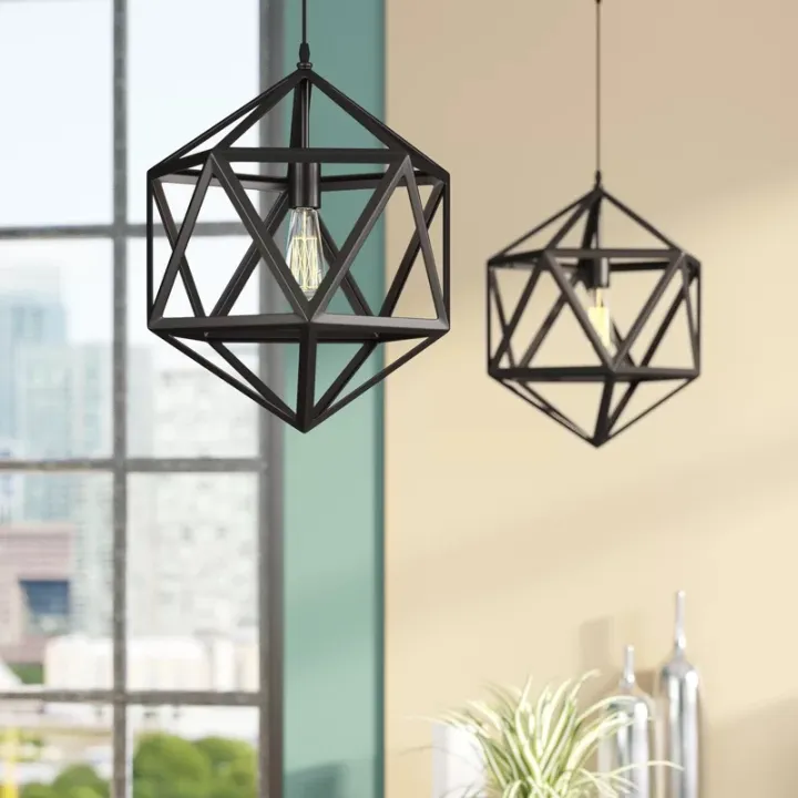 Modern Hexagon Ceiling Lamp, E27 – Large & Small Variants (Matte Black/Gold)