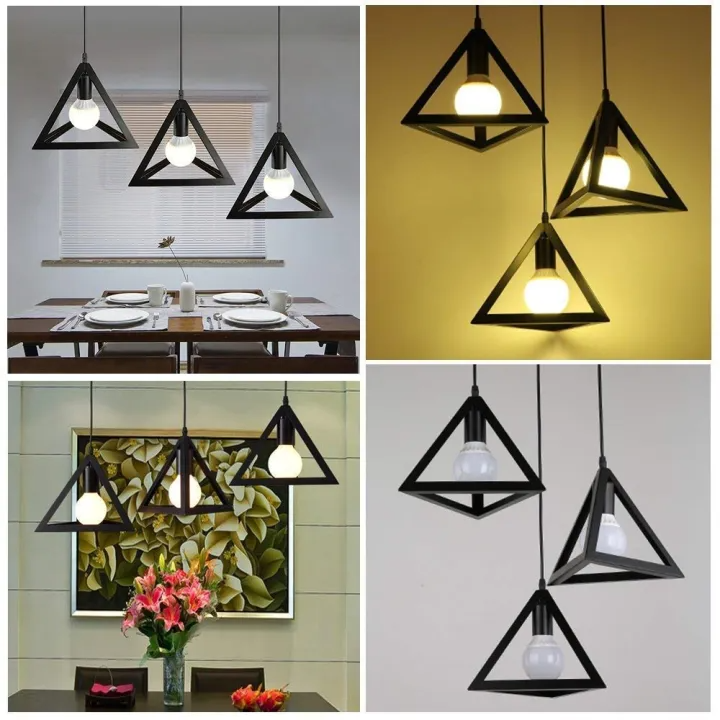 Modern Triangle Ceiling Lamp, E27 – Single & 3-Light Cluster (Black/Gold)