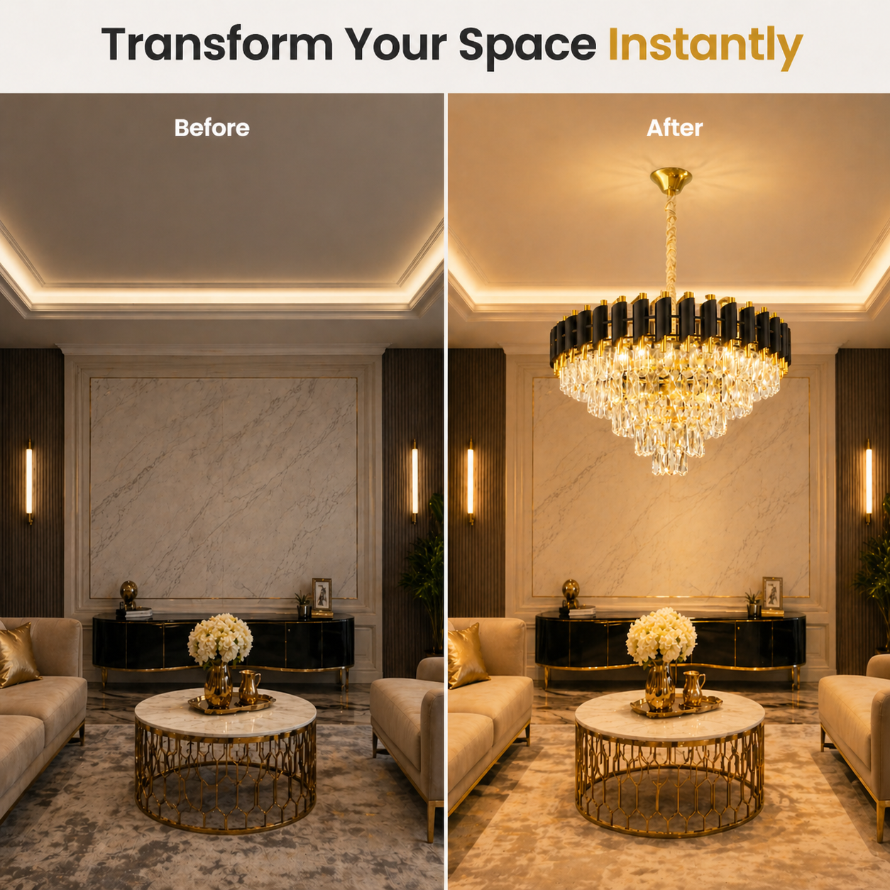 600MM Luxury Crystal Chandelier with Metal Body | Elegant Home Lighting