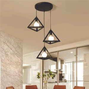 Modern Triangle Ceiling Lamp, E27 – Single & 3-Light Cluster (Black/Gold)