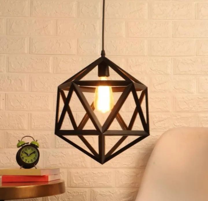Modern Hexagon Ceiling Lamp, E27 – Large & Small Variants (Matte Black/Gold)